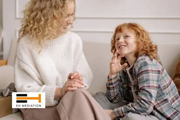 Happy mother and child after sorting child arrangements mediation Hampshire